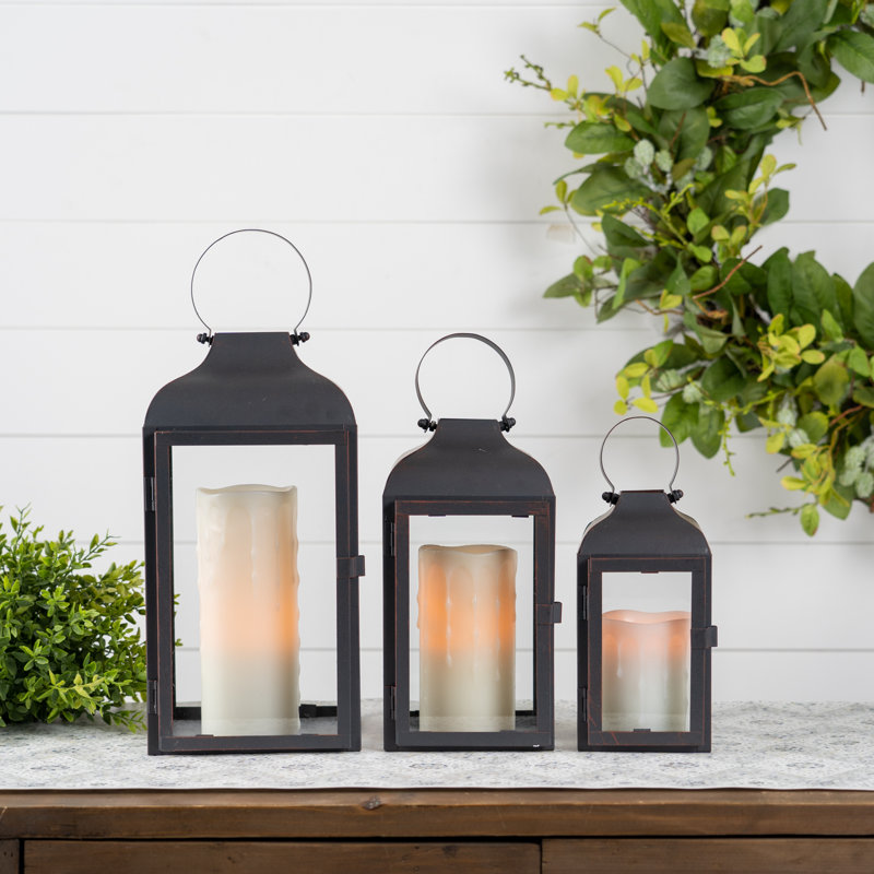 Modern Metal Lantern (Set of 3), Black