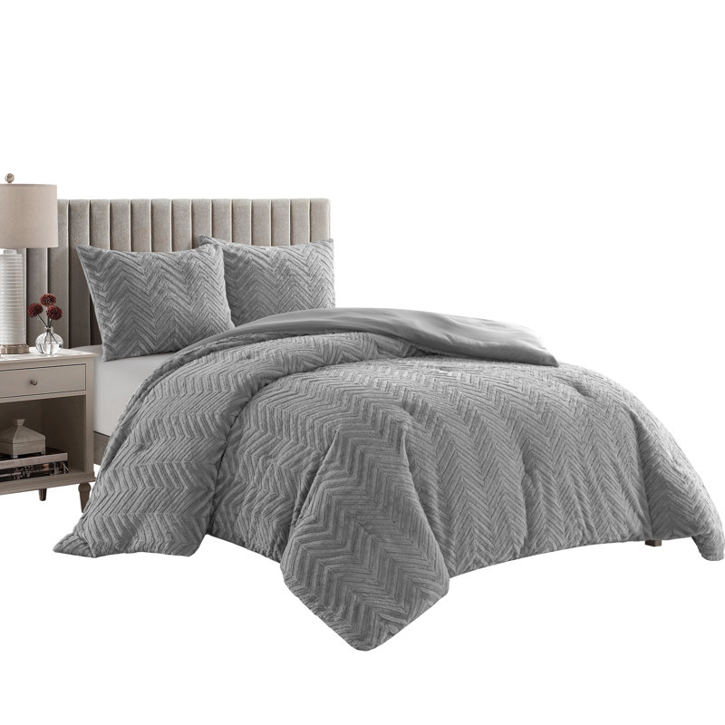 Harvard Gray Microfiber 3 Piece Comforter Set, King Comforter + 2 King Shams