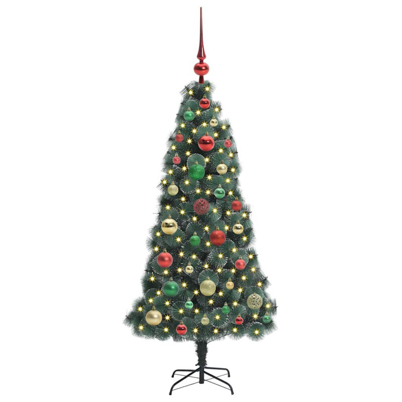 Artificial Pre-lit Christmas Tree with Ball Set, 3.94' H, Red/Green/Gold