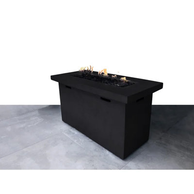 25" H Concrete Fire Pit Table For Outdoor Living - 42" W, , With Adjustable Flame And Lava Rock Base Rust Rocks