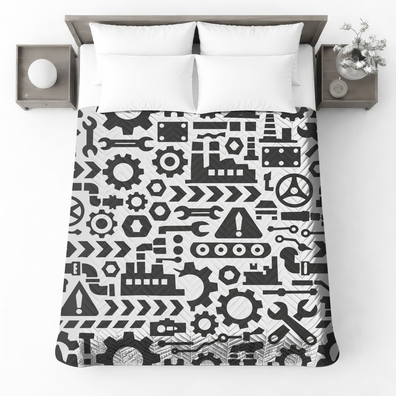 Industrial Tools Pattern Quilted Bedspread All Sizes, King