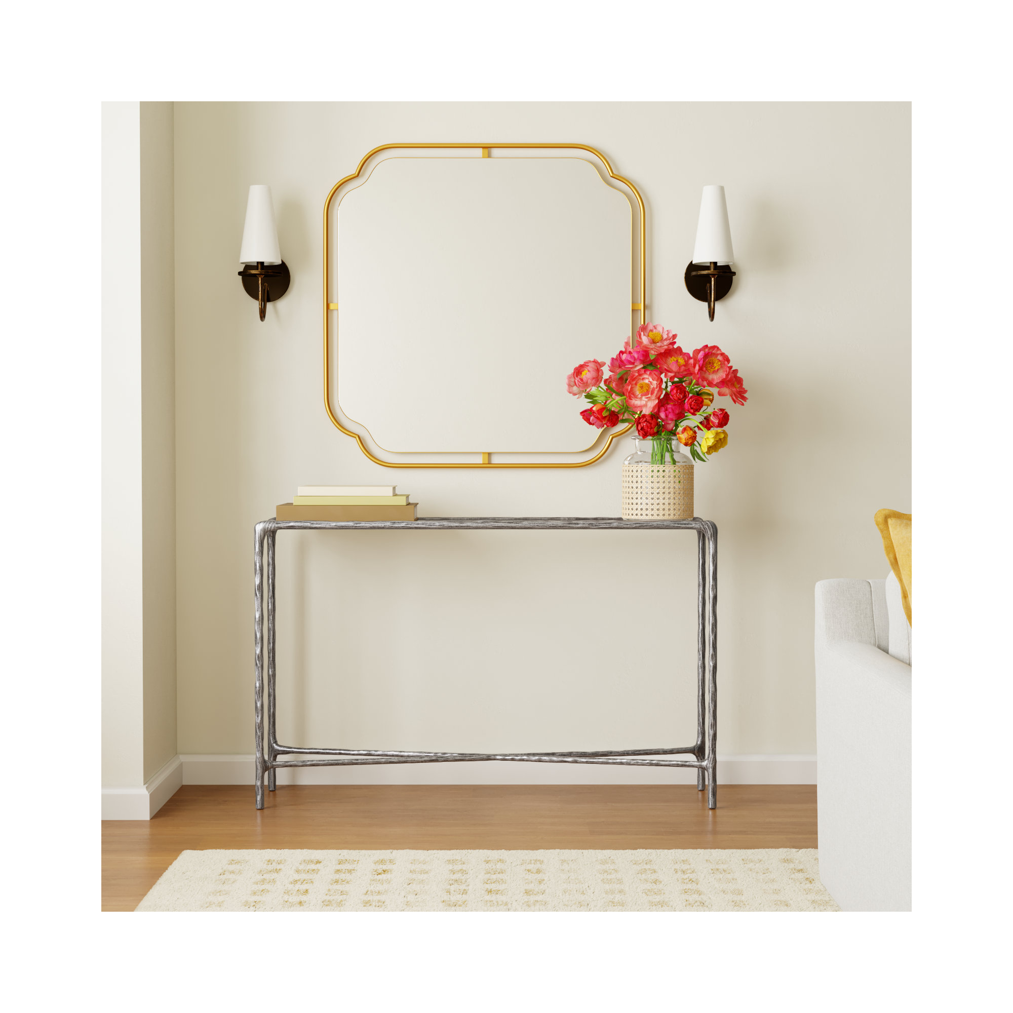 Evelynn 48'' Console Table, Silver, Clear