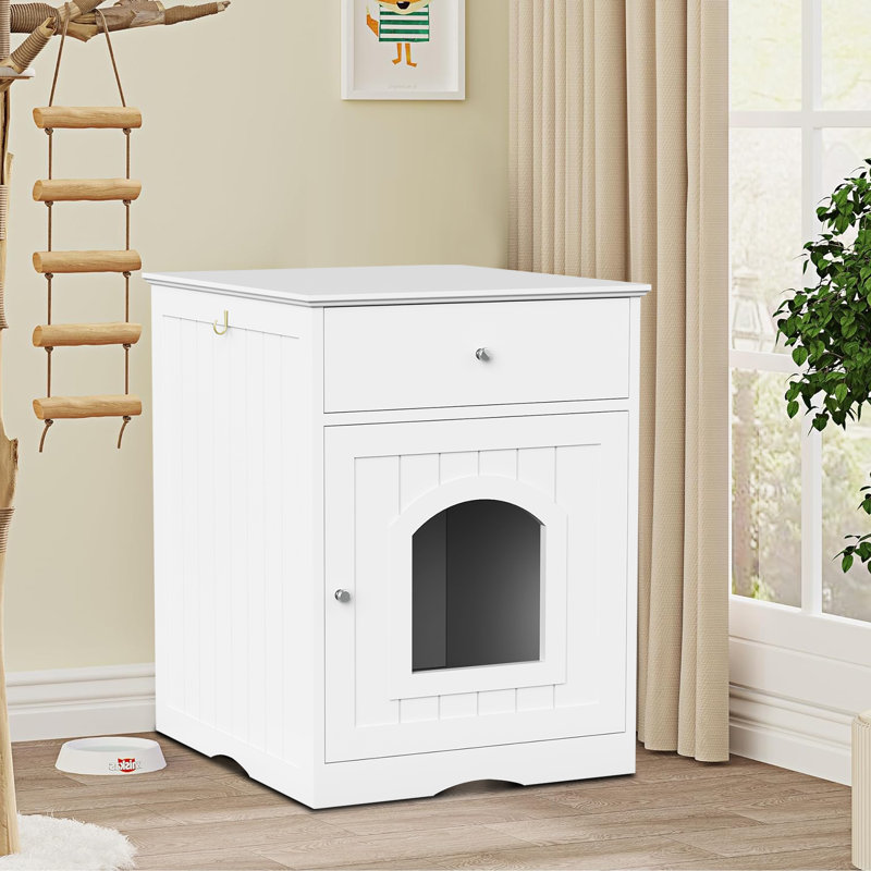 Toilette pour chat avec rangement pour animaux de compagnie Duchene, Blanc