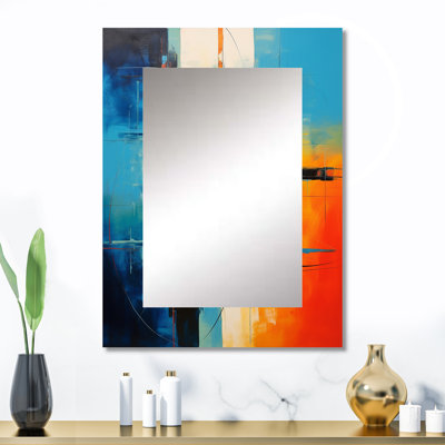 «Blue Orange Mid Century Abstract Reflections I - Mid-Century Modern Unique Wall Mirror, Mid-Century