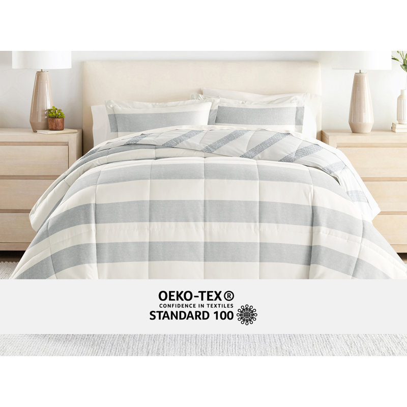 Twin Gray and White Microfiber Bedding Set with Distressed Stripe Pattern