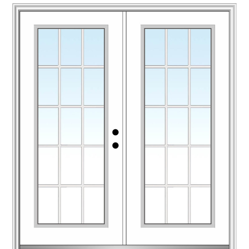 Porte d'entrée pré-suspendue en fibre de verre apprêtée, H 81,75 po x l 74 po x P 6,56 po, S'ouvre à gauche vers l'intérieur