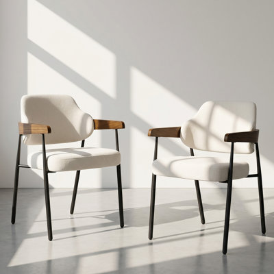 Kerwin Walnut Armrests, Upholstered  Sturdy Metal Frame Dining Chair(Set Of 2)