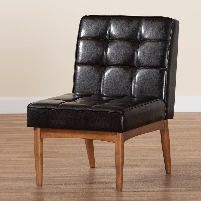 Faux Leather Upholstered Side Chair, Dark Brown