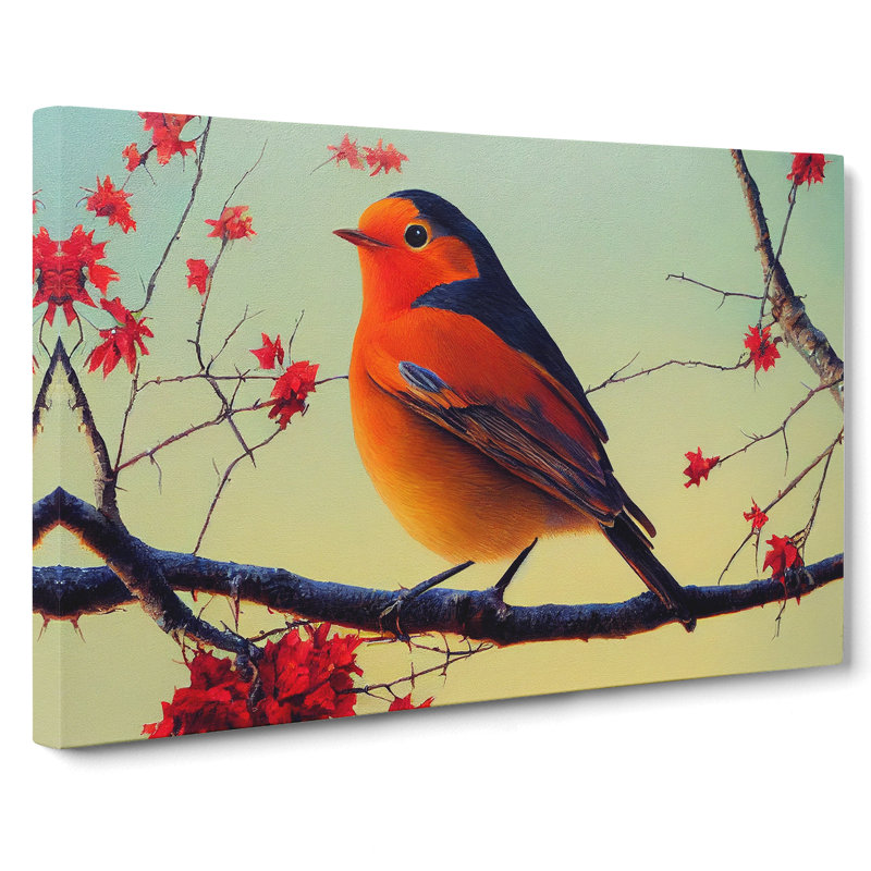 Thrilling Robin Bird - Wrapped Canvas Print, 35cm H x 50cm W x 3cm D
