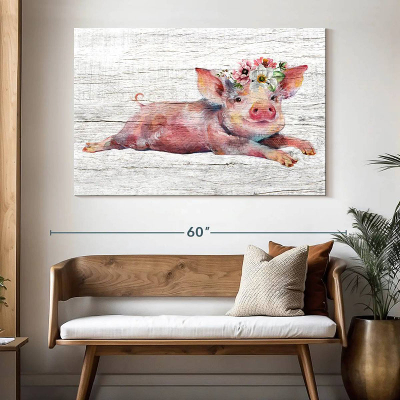 Cochon floral en bois Brampt, H 34 po x l 51 po