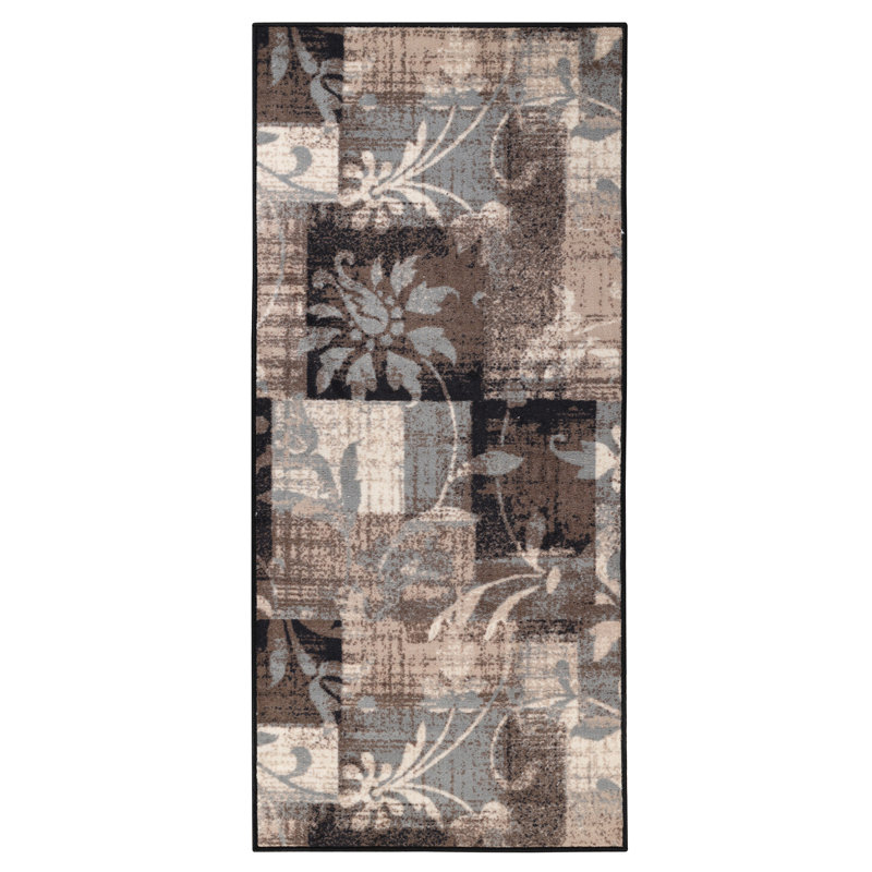 Tapis chocolat à motif de patchwork géométrique Rotonya, Tapis de couloir 2 pi 7 po x 6 pi