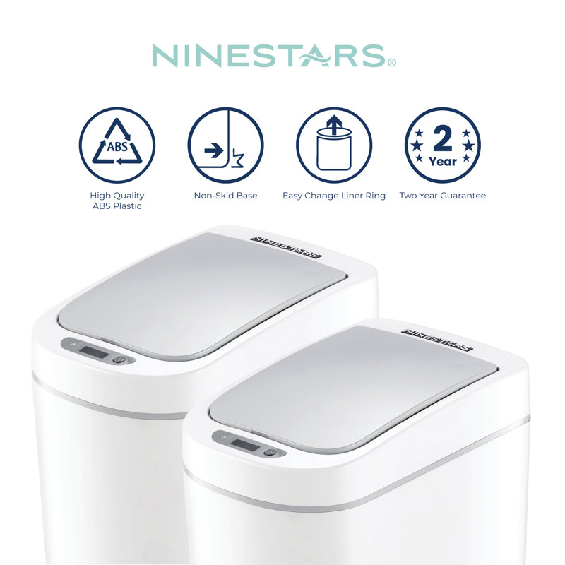 Ninestars Automatic Mothion Sensor ABS Slim Trash Can Combo set for Bathroom, 1.8Gal 7L each, 2 pack, White, DZT-7-2B