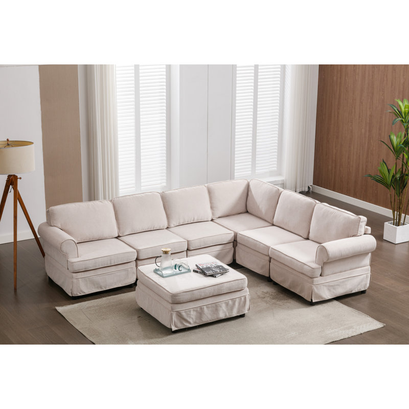 Canapé modulaire à accoudoirs coussinés en lin 108,6 po