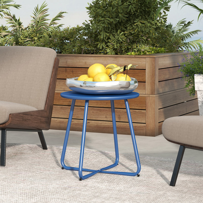 Anqunette Round Metal Outdoor , 18'' in. W 18'' in. D, Dark Blue, Dark Blue