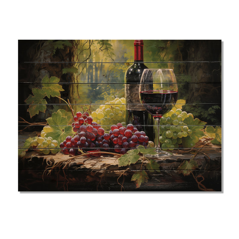 Cabernets calmes - panneau de bois vin sur bois de pin naturel, H 30 po x l 40 po