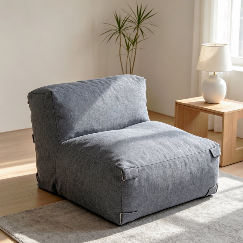 Canapé de sol modulaire en forme de L, assise unique en tissu aspect lin avec housse amovible, compressible pour une utilisation à l'intérieur et à l'extérieur.