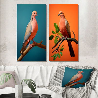 Coral Companion Dove - Dove Canvas Art Print Set Of 2