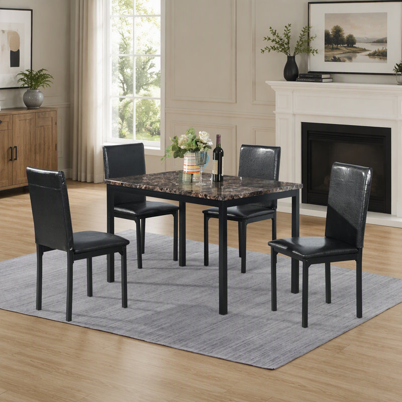 Stylish 5-Piece Metal Dinette Set with Faux Marble Top, Perfect for Family Meals and Gatherings, Easy Assembly and Durable Design