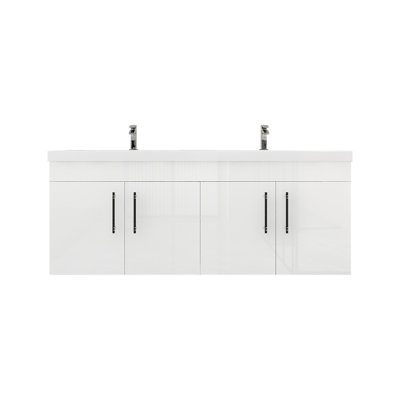 62" Wall-Mounted Double Bathroom Vanity Set