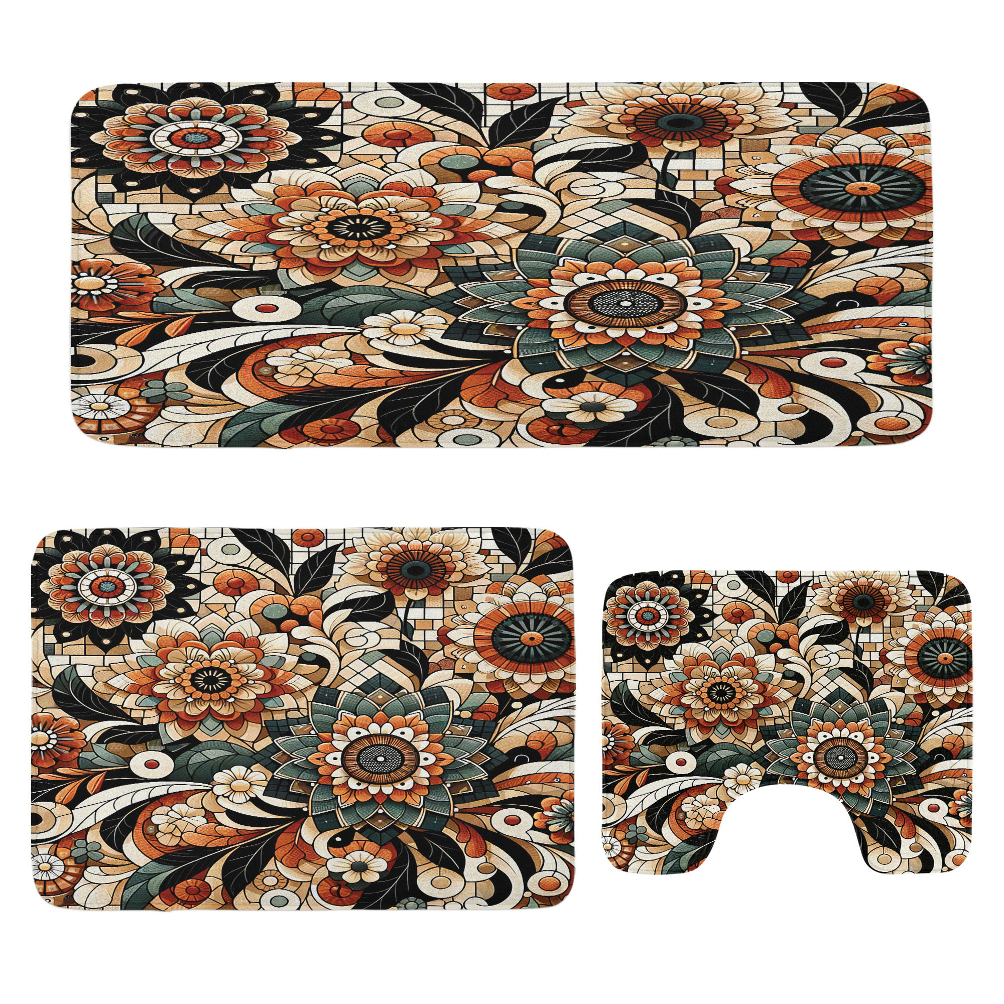 East Urban Home Boho Floral Bathroom Rug Set 3 Pieces U-Shape ...