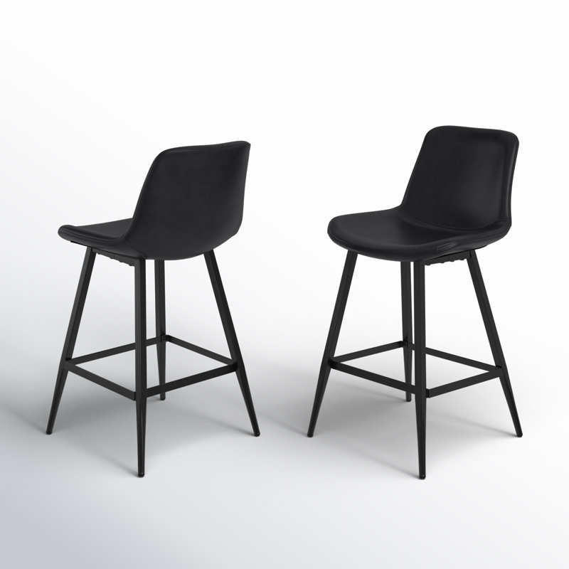 Tabouret de comptoir en faux cuir Macaire, Tabouret de comptoir (siège d'une hauteur de 24 p, Noir, Noir