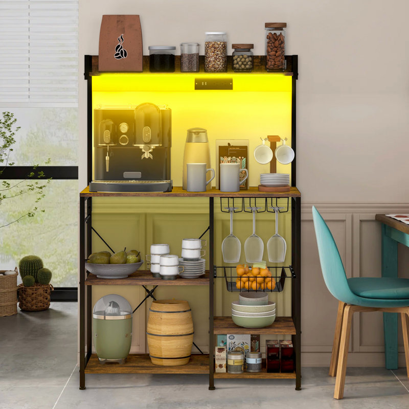 Étagère de boulanger industrielle avec prise de courant, lumières à DEL et rangement pour les cuisines