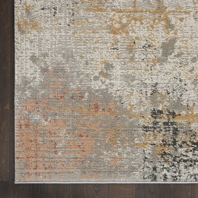 Tapis abstrait gris / bleu / ivoire, Tapis de couloir 2 pi 2 po x 7 pi 6 po