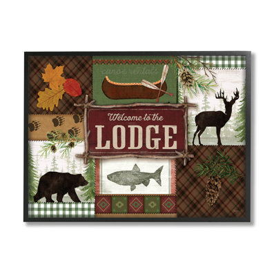 " Welcome Lodge Plaid Wildlife Sign "