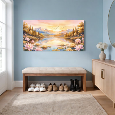 «Water Lily Lake Mountain Landscape», reproduction d'art sur toile tendue sur toile