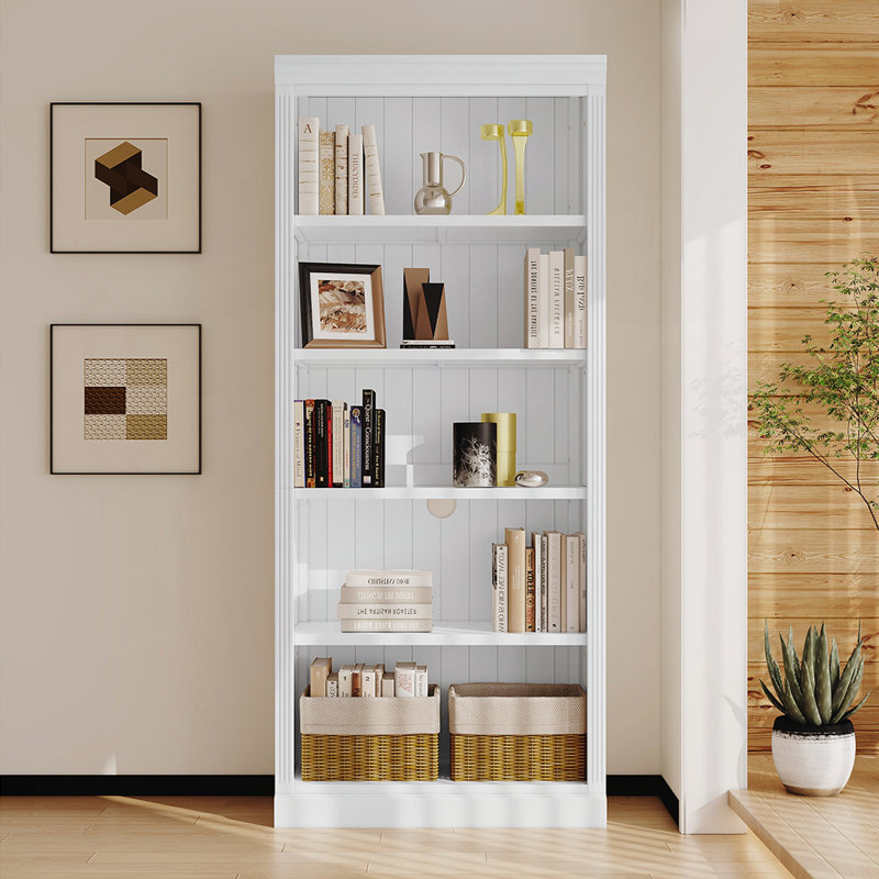 Bibliothèque à 5 niveaux en bois avec tablettes réglables, organisateur de rangement durable pour livres, CD et décor, parfait pour la maison et le bureau