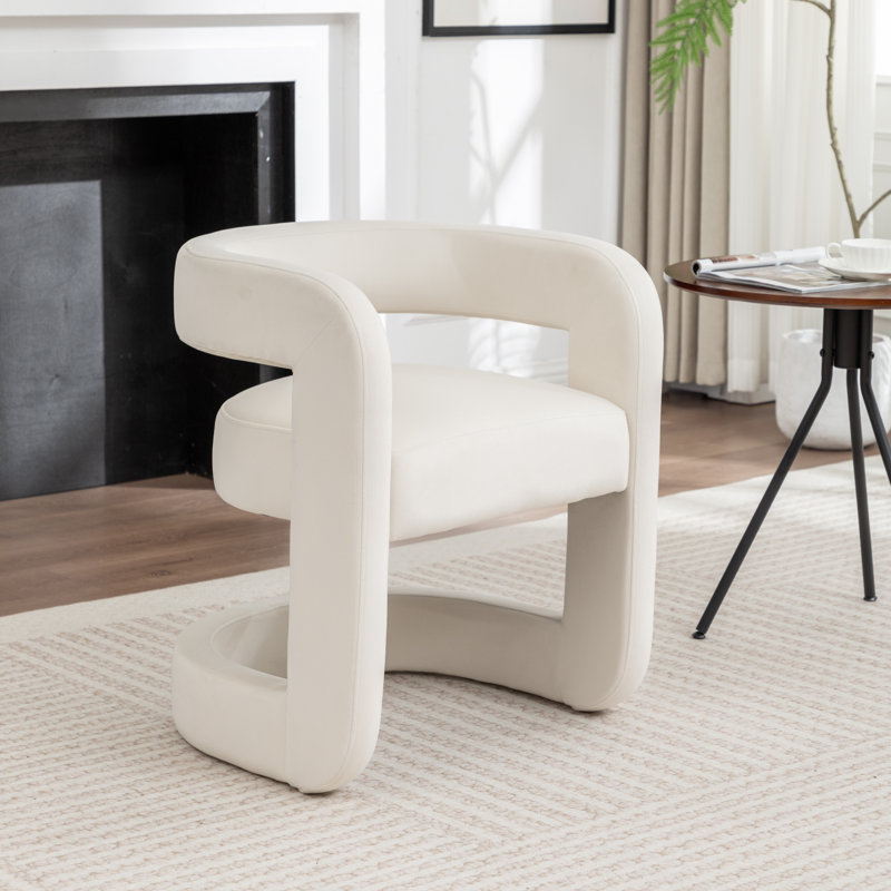 Modern Upholstered Barrel Chair, Beige Velvet