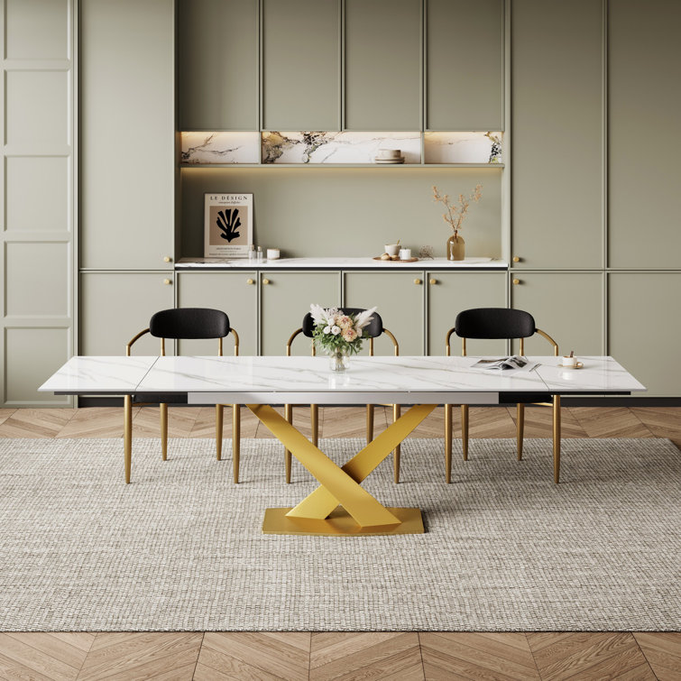 Edora 62.99'' to 94.48" Extendable Rectangular Sintered Stone Dining Table for 8-10