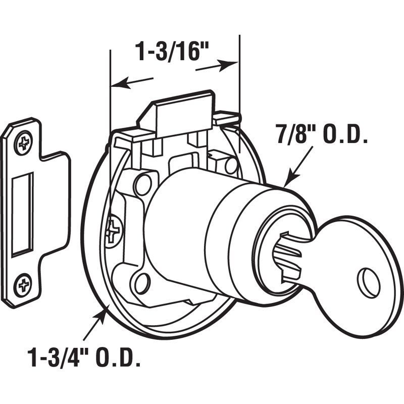 Brass Spring-Loaded Keyed, Surface Mount Cabinet Lock