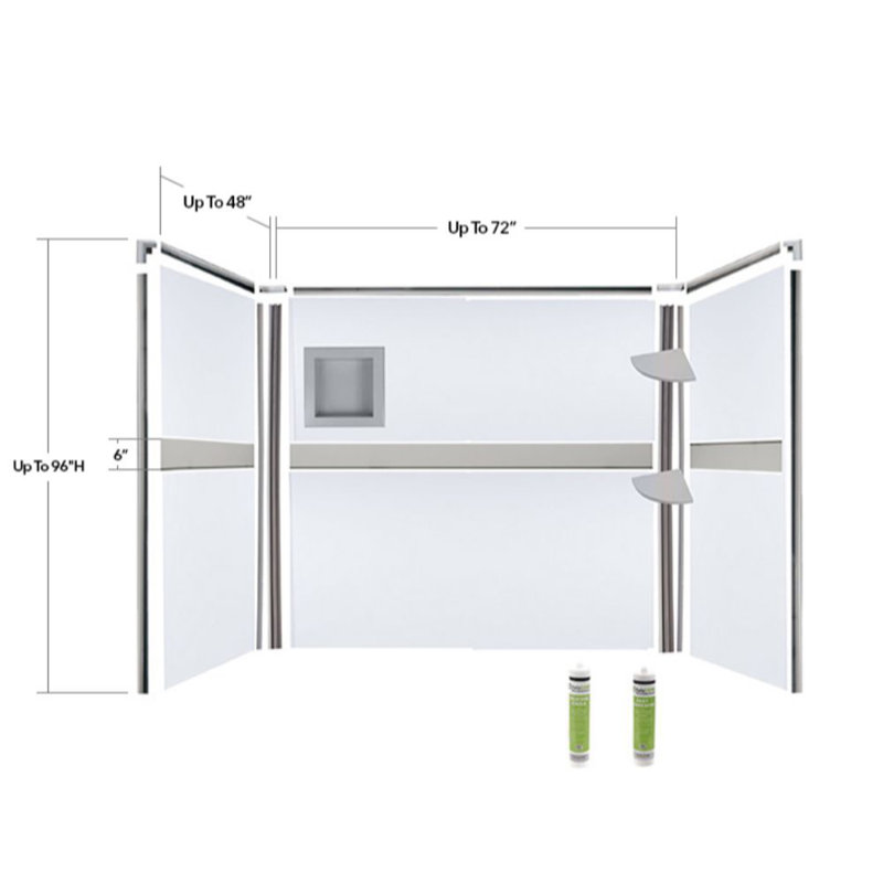 White Poly Tub and Shower Surround with Tan Design Strip and Accessories up to 48Dx96Wx48Dx96H, Gray
