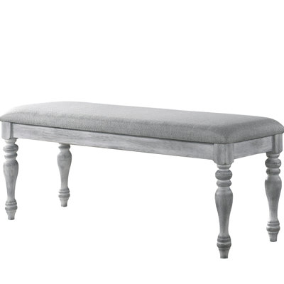 Rustic White Turned Leg Dining Bench With Cozy Upholstery Upholstered Color And Firm Seat