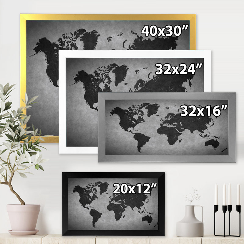 Ancienne carte du monde, reproduction d'art sur toile, H 24 po x l 32 po x P 1 po, Doré