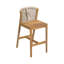 Tabouret d'extérieur en bois de teck avec coussin beige, ensemble de 2
