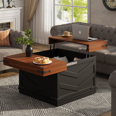 Table basse à plateau relevable, table centrale carrée à plateau coulissant avec grand rangement caché, tables basses multifonctionnelles pour le salon, la chambre à coucher et le bureau à domicile