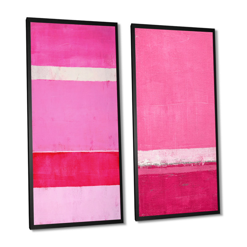 Ensemble de 2 peintures sur toiles fuchsia et blanc, 20" H x 24" W x 1" D, Cadre photo noir