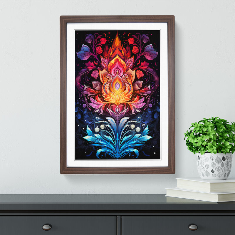 Mandala Informel No.3 - Single Picture Frame Print on Wood, 34cm H x 25cm W x 2cm D, Walnut