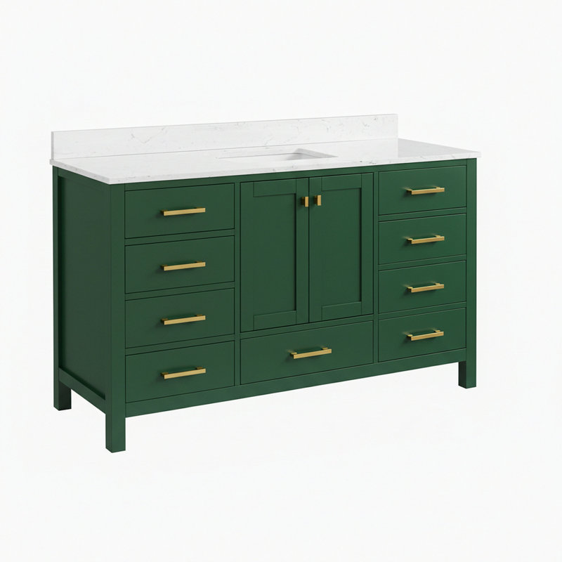 Meuble-lavabo autoportant 60 po avec comptoir simple en bois massif 60 po, Vert
