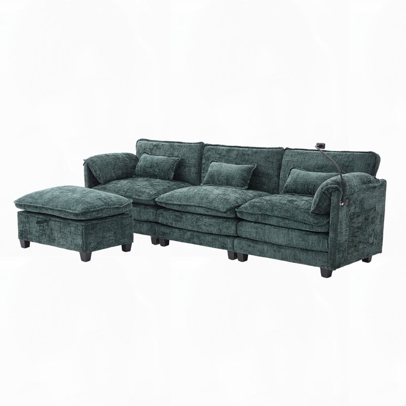 Canapé moderne en L en chenille moderne, Émeraude