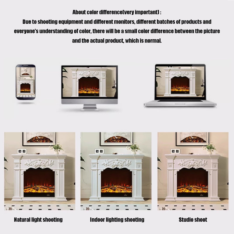 American-style electronic simulation flame fireplace, White, 31.5" H x 39.37" W x 12.99" D