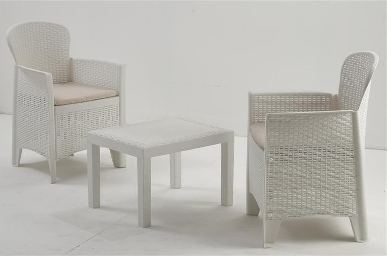 Dilana 2 Seater Rattan Conversation Set, White, White
