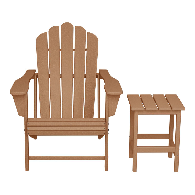 Outdoor Poly Adirondack Chair With Side Table, Teak