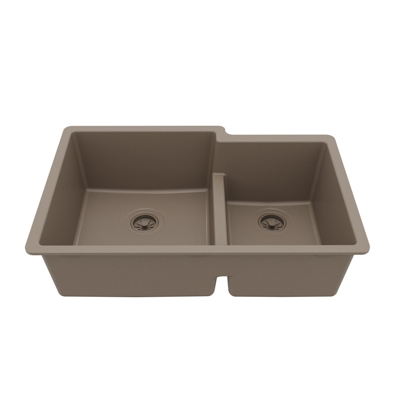 Karran Quartz 32'' X 21-1/4'' 60/40 Double Bowl Undermount Kitchen Sink, Concrete