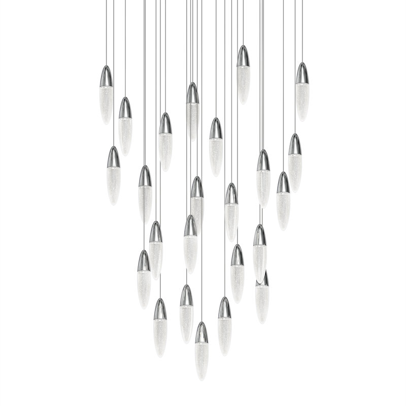 Luminaire suspendu rond 24 lumières Sultana, Chrome poli/blanc