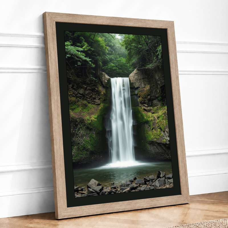 Forest Waterfall Scandinavian - Framed Print, Oak, A4 - 29.7 x 21.0 cm