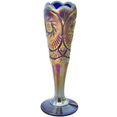 Vase en verre d'art texturé bleu Mid-Century fait à la main Americana