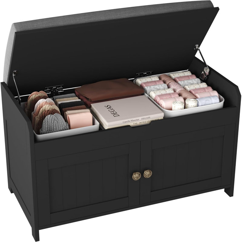 6 Pair Shoe Storage Bench, Black